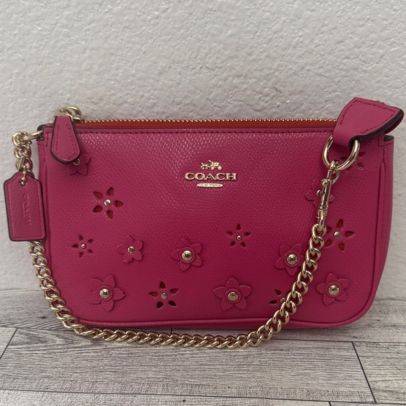 Coach Nolita Pink Leather Floral Cutout Large Wristlet/Mini Bag - Picture 1 of 12